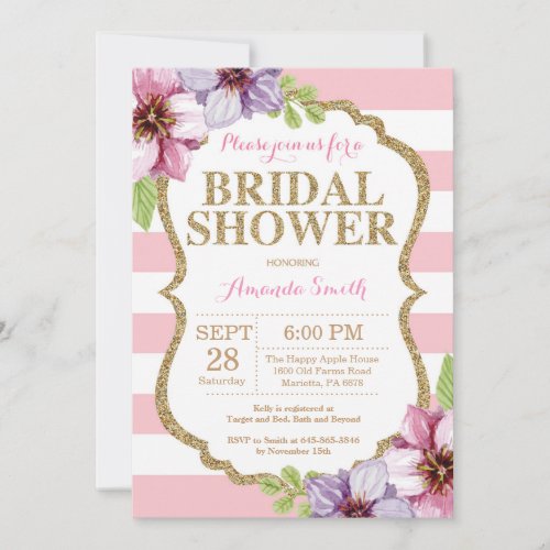 Pink and Gold Bridal Shower Invitation Floral