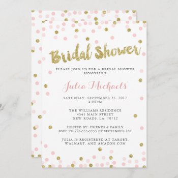 Pink And Gold Bridal Shower Invitations by fancypaperie at Zazzle