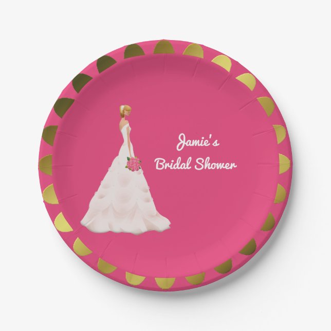 Pink and Gold Bridal Shower Paper Plates (Front)