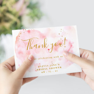 Pink And Gold Bridal Shower Thank You Cards