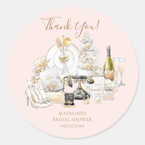 Pink and Gold Bridal Shower Thank You Classic Round Sticker
