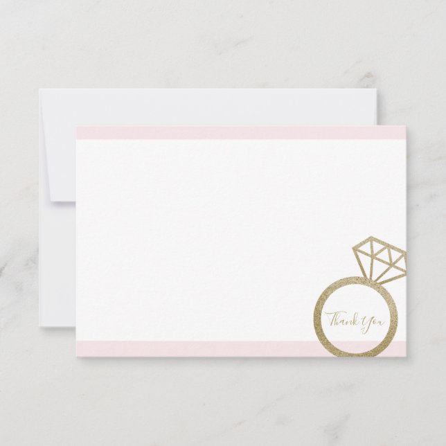 Pink and Gold Bridal Shower Thank You Note Card (Front)