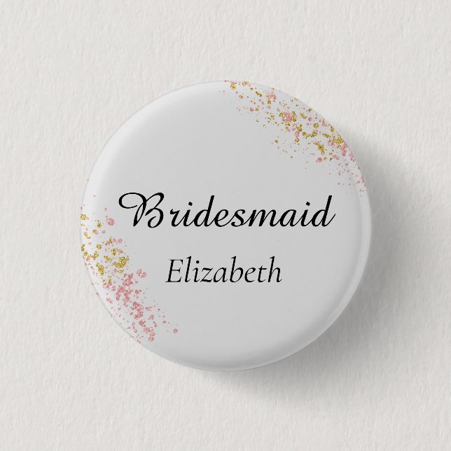 Pink and Gold Bridesmaid Button (Front)
