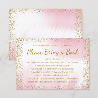 Pink and Gold Bring a Book Cards | Zazzle