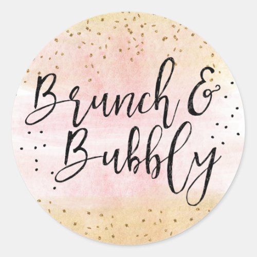 Pink and Gold Brunch and Bubbly Bridal Shower Classic Round Sticker