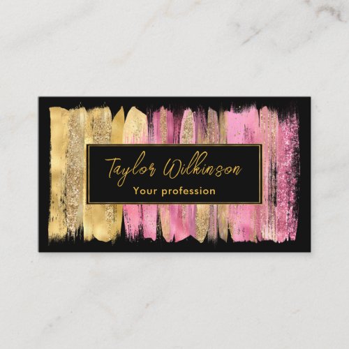 Pink and Gold Brush Strokes Business Card