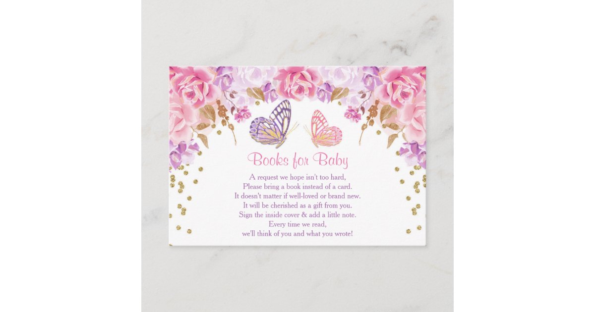 Pink and gold Butterfly book request inserts | Zazzle