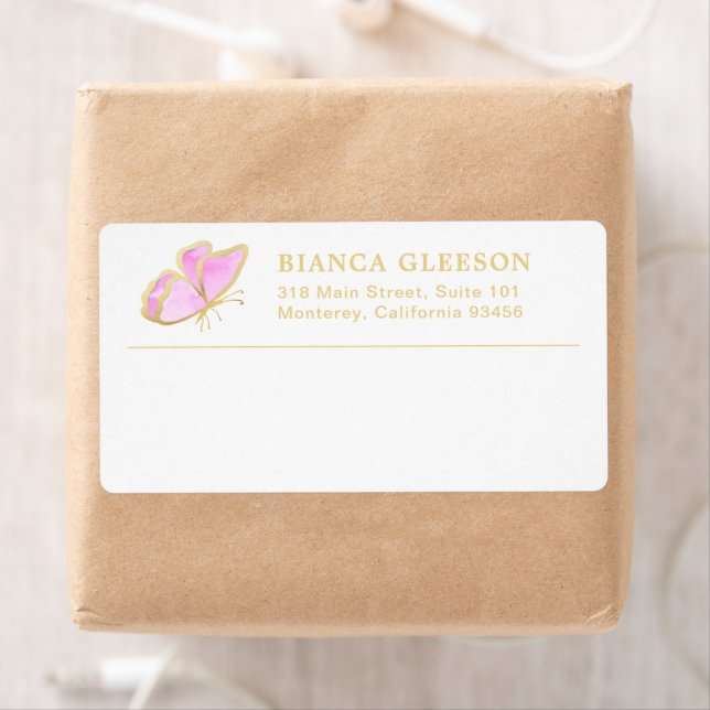 Pink and Gold Butterfly Elegant Shipping Label (Insitu)