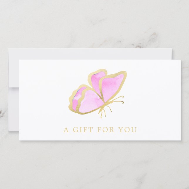 Pink and Gold Butterfly Salon Gift Certificate (Front)