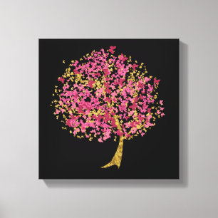 Pink and Gold Butterfly Tree Canvas Print