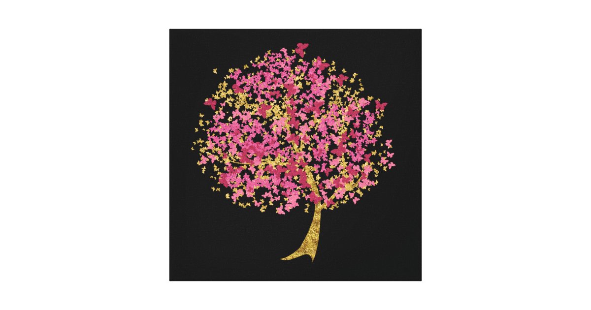 Pink and Gold Butterfly Tree Canvas Print Zazzle