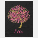 Pink and Gold Butterfly Tree Fleece Blanket