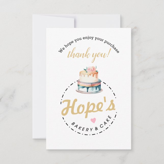 Pink and Gold Cake Bakery Flat Thank You Card (Front)