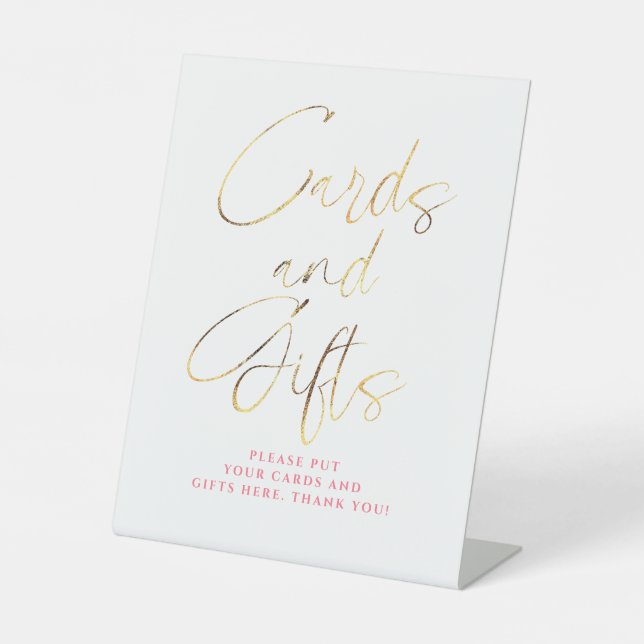 Pink and Gold Cards and Gifts Bridal Shower Pedestal Sign (Front)