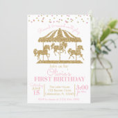 Pink and Gold Carousel Girls Birthday Invitation (Standing Front)