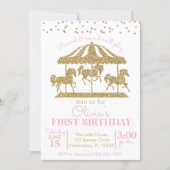 Pink and Gold Carousel Girls Birthday Invitation (Front)