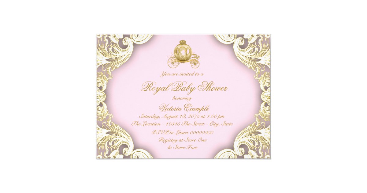 Pink and Gold Carriage Royal Princess Baby Shower Card ...
