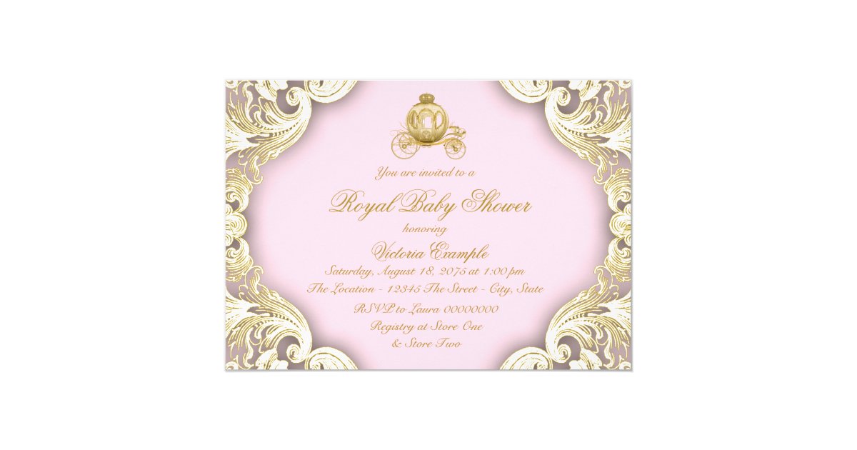 Pink and Gold Carriage Royal Princess Baby Shower Card ...