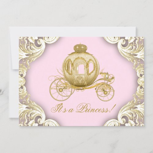 Pink and Gold Carriage Royal Princess Baby Shower Invitation