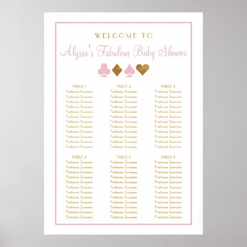 Pink and Gold Casino Baby Shower Seating Chart