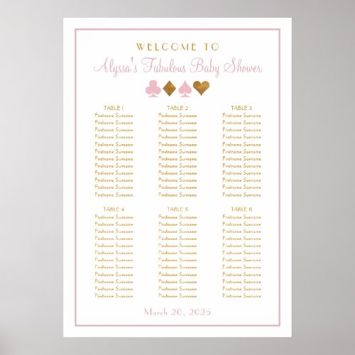 Pink and Gold Casino Baby Shower Seating Chart
