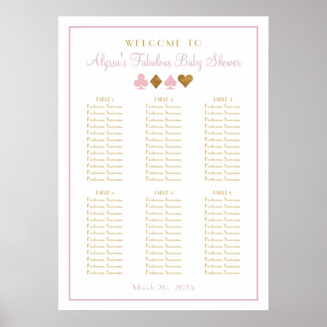 Pink and Gold Casino Baby Shower Seating Chart (Front)