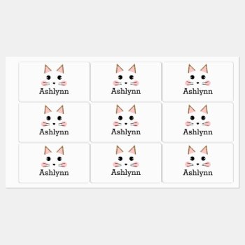 Pink And Gold Cat Kids' Labels by charmeddaystudio at Zazzle