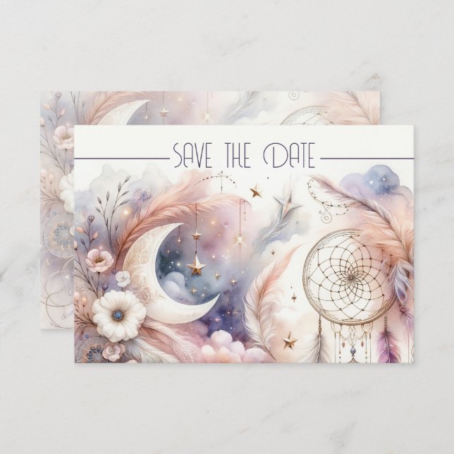 Pink and Gold Celestial Moon Save the Date (Front/Back)