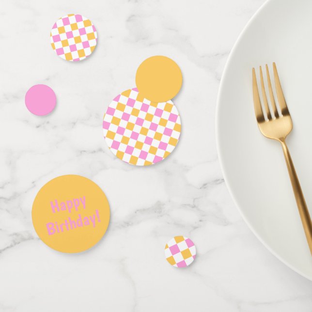 Pink and Gold Checkered Personalizable Confetti (Group)