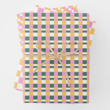 Pink and Gold Checkered Wrapping Paper Trio