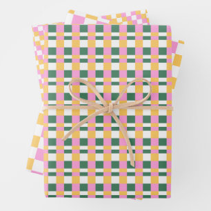 Pink and Gold Checkered Wrapping Paper Trio