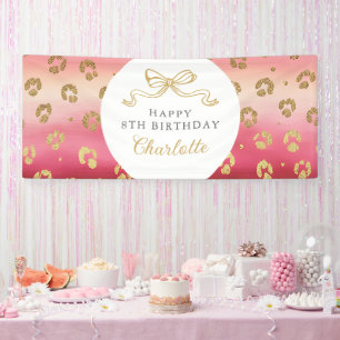 Pink and Gold Cheetah Leopard Birthday Party Banner