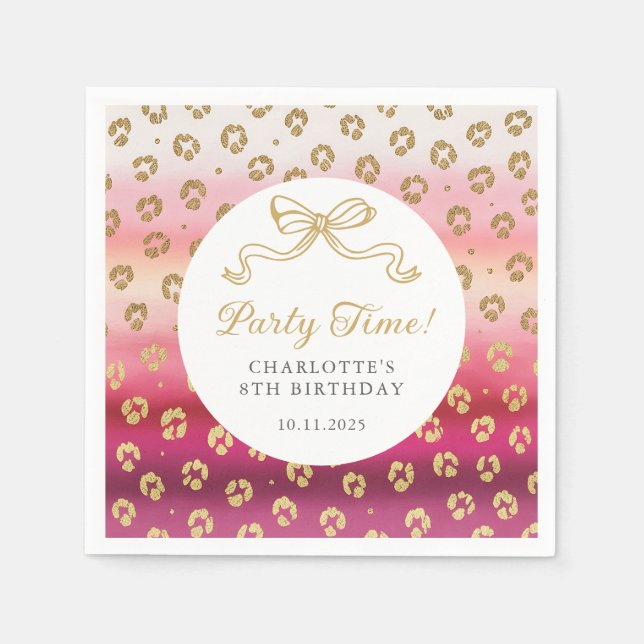 Pink and Gold Cheetah Leopard Birthday Party  Napkins (Front)
