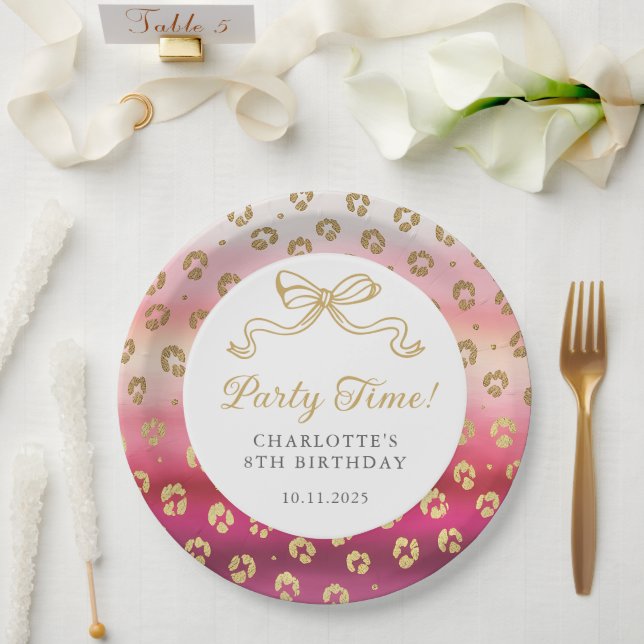 Pink and Gold Cheetah Leopard Birthday Party  Paper Plates (Wedding)