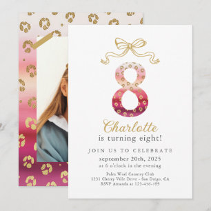 Pink and Gold Cheetah Leopard Print 8th Birthday Invitation