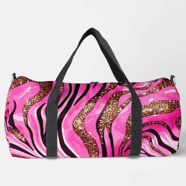 Pink And Gold Cheetah Print Duffle Bag (Front)