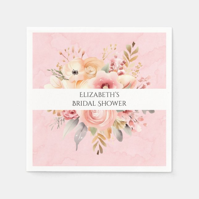 Pink and Gold Chic Florals Bridal Shower Napkins (Front)