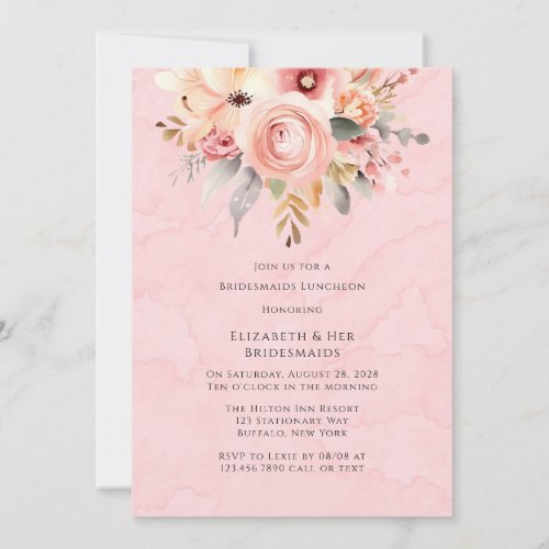 Pink and Gold Chic Florals Bridesmaids Luncheon Invitation