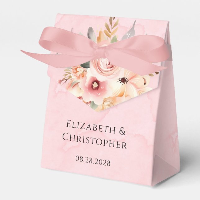 Pink and Gold Chic Florals Wedding  Favor Boxes (Front Side)