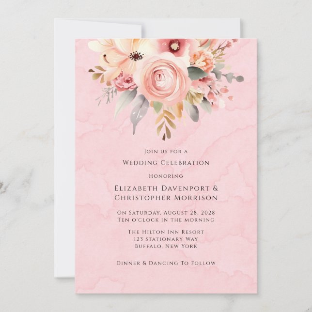 Pink and Gold Chic Florals Wedding Invitation (Front)