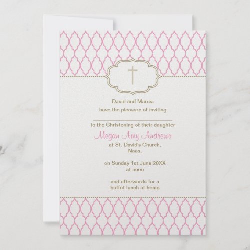 Pink and Gold Christening Baptism Invitation