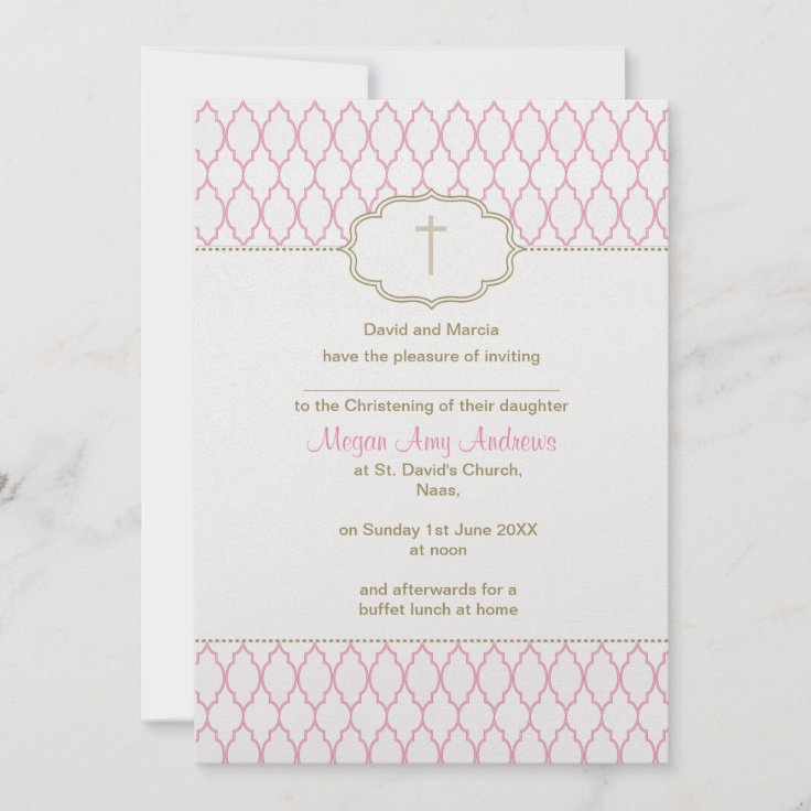 Pink and Gold Christening Baptism Invitation | Zazzle