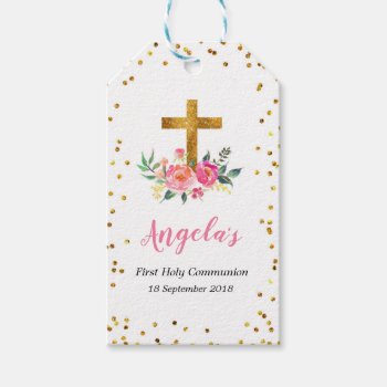 Pink And Gold Christening Thank You Tag by HappyPartyStudio at Zazzle