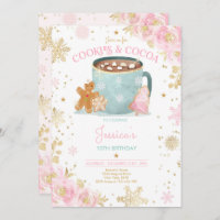 Pink And Gold Christmas Cookies and Cocoa Birthday Invitation