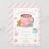 Pink And Gold Christmas Cookies and Cocoa Birthday Invitation