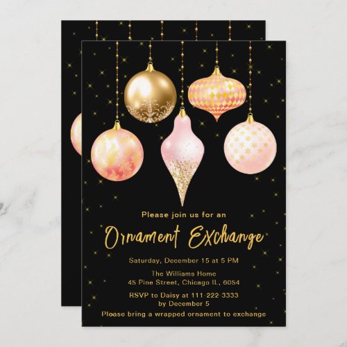 Pink and Gold Christmas Ornament Exchange Invitation
