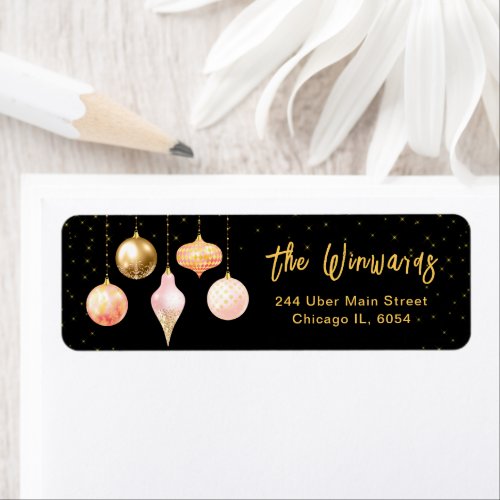 Pink and Gold Christmas Ornaments Label