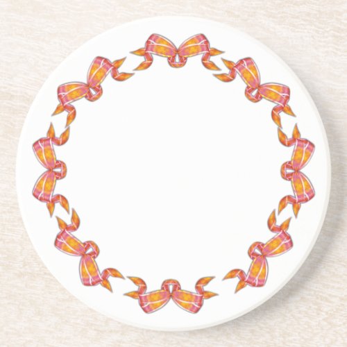 Pink and Gold Christmas Ribbons Coaster