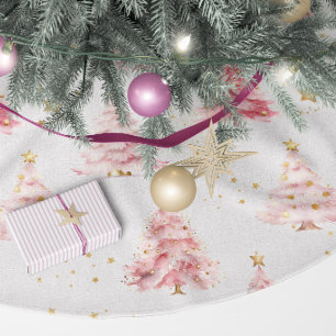 Pink and Gold Christmas Trees Brushed Polyester Tree Skirt
