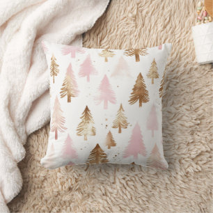 Pink and Gold Christmas Trees  Throw Pillow